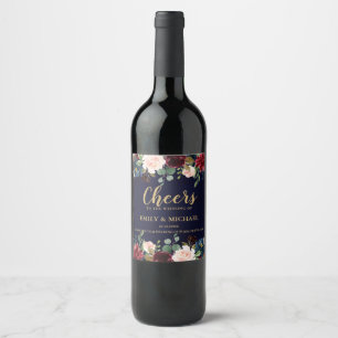 Étiquette Pour Bouteilles De Vin Étiquette mariage Boho Rustique Floral de la Marin