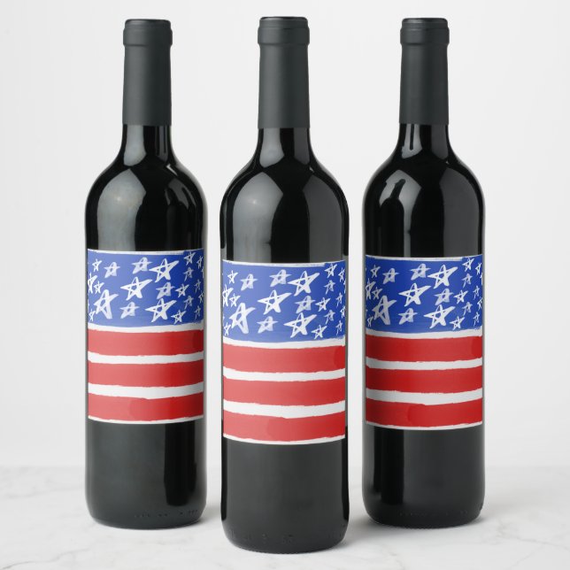 Étiquette Pour Bouteilles De Vin Étoiles et rayures, Patriotique, 4 juillet (Bouteilles)
