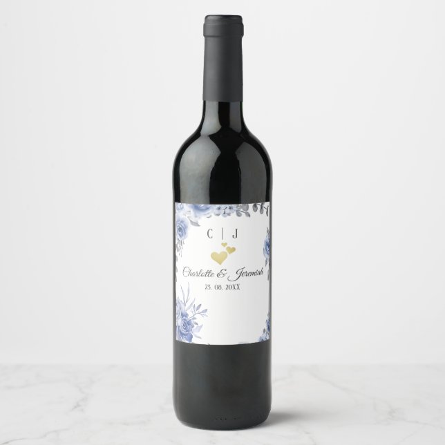 Étiquette Pour Bouteilles De Vin Eucalyptus bleu Dusty Mariage (Devant)