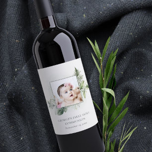Étiquette Pour Bouteilles De Vin Eucalyptus Fern Foliage Photo Première Communion S
