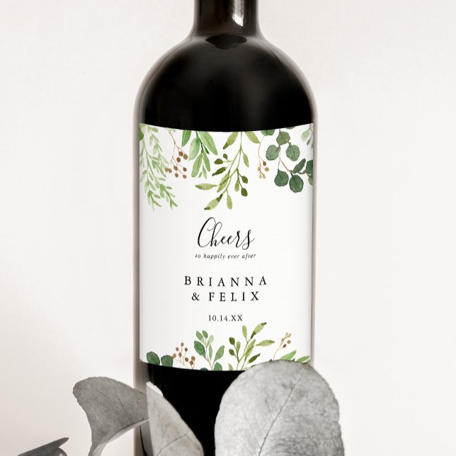 Étiquette Pour Bouteilles De Vin Eucalyptus Simple Brown Floral Cheveux Mariage (Créateur téléchargé)