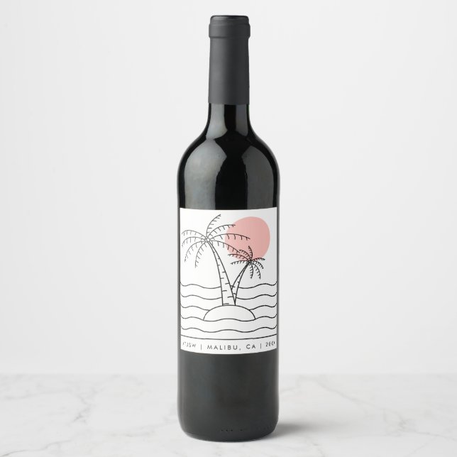 Étiquette Pour Bouteilles De Vin Événement personnalisé Palmier Rose (Devant)
