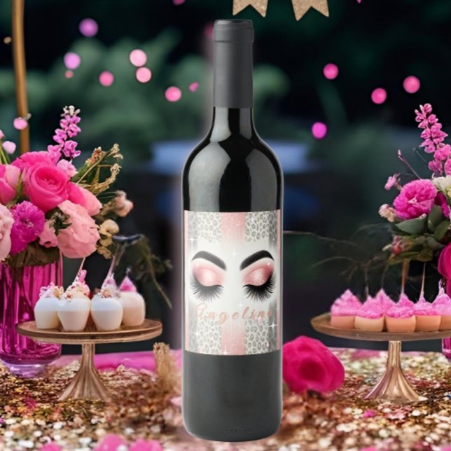 Étiquette Pour Bouteilles De Vin Eyelashes Parties scintillant rose Chic ( Glam up your bachelorette party with this customizable wine label! Perfect for a bride’s last bash.)