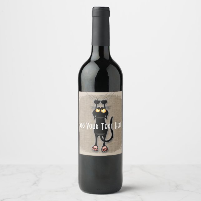 Étiquette Pour Bouteilles De Vin Fabric de Cat funny (Devant)