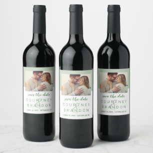 Étiquette Pour Bouteilles De Vin Faire-part de mariage vert sauge moderne avec phot