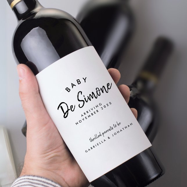 Étiquette Pour Bouteilles De Vin Faire-part moderne de grossesse noire blanche (Créateur téléchargé)