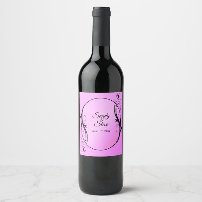 Étiquette Pour Bouteilles De Vin Fairytale Pink Noms et Date (Devant)