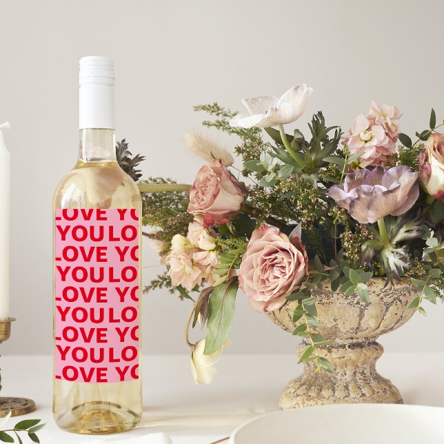 Étiquette Pour Bouteilles De Vin Fancy Romantic Rouge & Rose Amour Vous Motif (Créateur téléchargé)