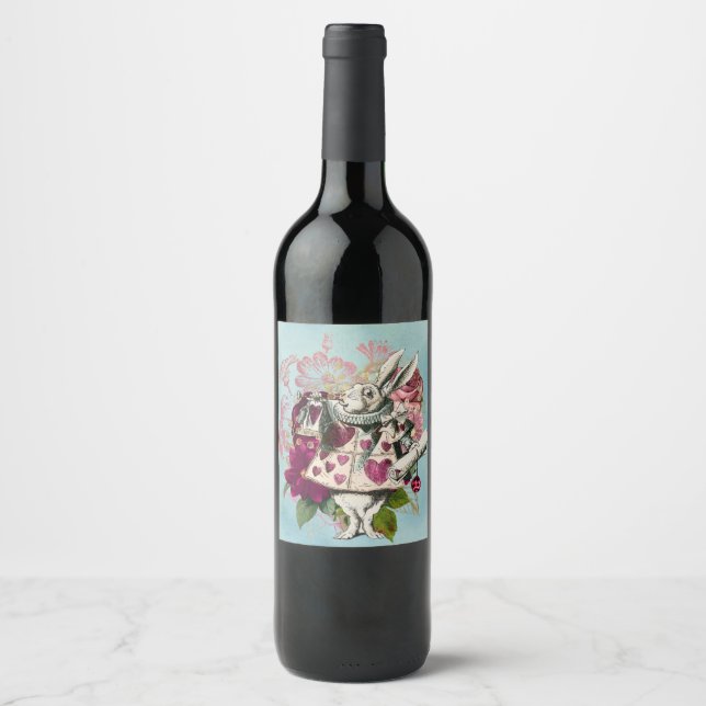Étiquette Pour Bouteilles De Vin Fancy Wonderland White Rabbit (Devant)
