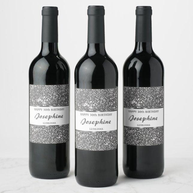 Étiquette Pour Bouteilles De Vin Faux Parties scintillant en argent Texture Look &  (Bouteilles)