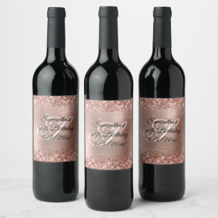 Étiquette Pour Bouteilles De Vin Faux rose gold pailleté et 40e anniversaire de pap