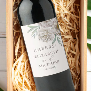 Étiquette Pour Bouteilles De Vin Faveur de mariage florale beige blanc cassé