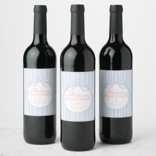 Étiquette Pour Bouteilles De Vin Favoris de baptême floraux fantaisie vintage bleu