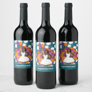 Étiquette Pour Bouteilles De Vin Félicitation ! Femme noire, Ballons & Fleurs