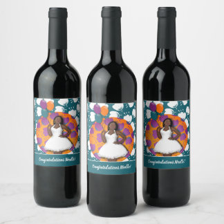 Étiquette Pour Bouteilles De Vin Félicitation ! Femme noire, Ballons & Fleurs