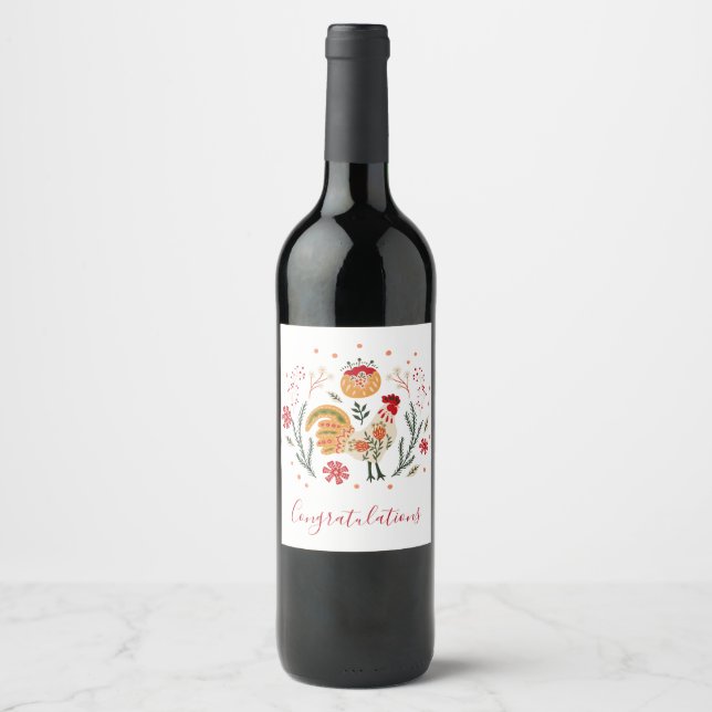 Étiquette Pour Bouteilles De Vin Félicitations Coq d'Art Populaire (Devant)