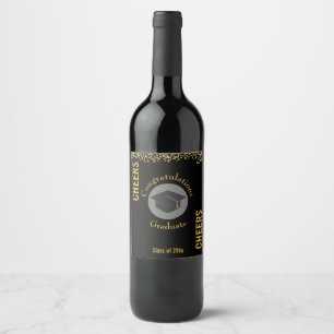 Étiquette Pour Bouteilles De Vin Félicitations diplômés avec Casquette noir