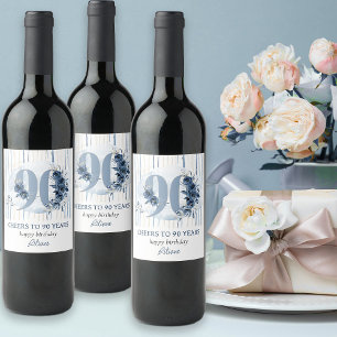Étiquette Pour Bouteilles De Vin Félicitations pour 90 ans Fleur Nombre 90e Anniver