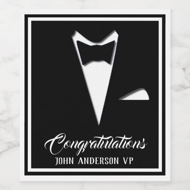 Étiquette Pour Bouteilles De Vin Félicitations Tuxedo (Ou Votre Texte) (Étiquettes simples)