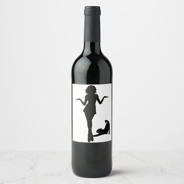 Étiquette Pour Bouteilles De Vin Femme de chat (Devant)