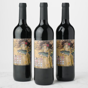 Étiquette Pour Bouteilles De Vin Femme Poissons Vintage Classique Gothique