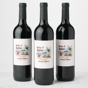 Étiquette Pour Bouteilles De Vin Femmes Retraite Plage Chaire Parti à thème