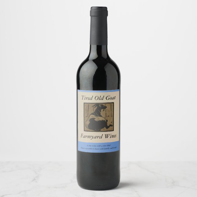 Étiquette Pour Bouteilles De Vin Ferme fatigué Vieux Modèle de chèvre (Devant)