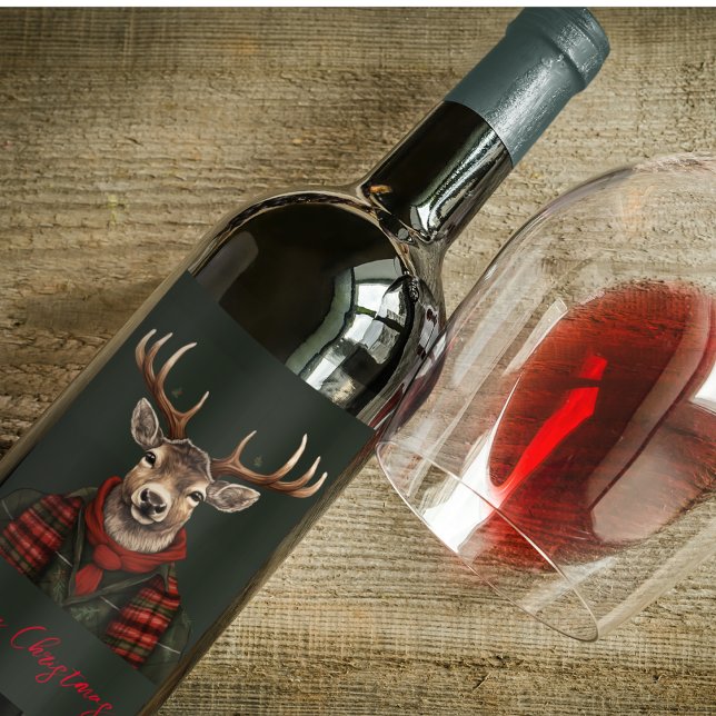 Étiquette Pour Bouteilles De Vin Ferme Rustique Plaid Deer Et Vert (Créateur téléchargé)