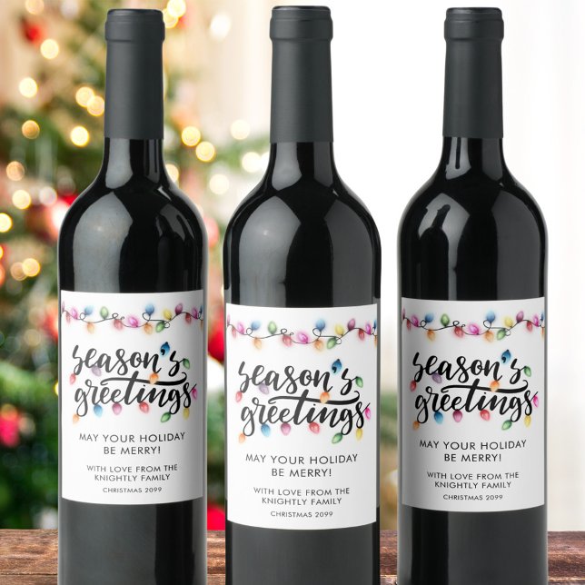 Étiquette Pour Bouteilles De Vin Festif Noël Lumières Joyeuses Fêtes (Créateur téléchargé)