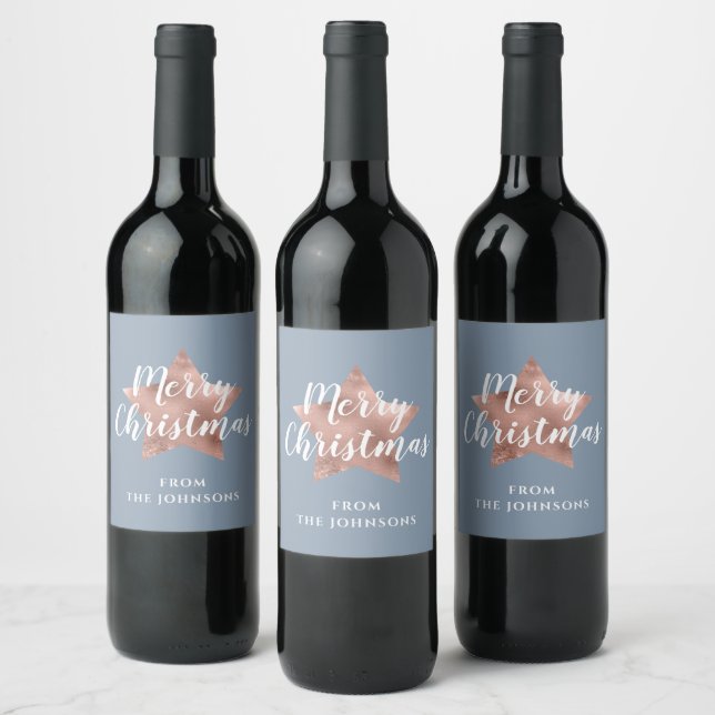 Étiquette Pour Bouteilles De Vin Festive Bleu Joyeux Noël (Bouteilles)