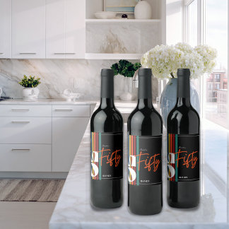 Étiquette Pour Bouteilles De Vin Fête chic de cinquantième anniversaire aux rayures