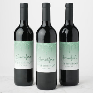 Étiquette Pour Bouteilles De Vin Fête d'anniversaire 21 ans Chic Glitter Vert Dégou