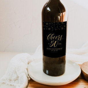 Étiquette Pour Bouteilles De Vin Fête d'anniversaire 50 ans Gold & Black Cheers