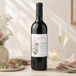 Étiquette Pour Bouteilles De Vin Fête d'anniversaire 50 ans Wildflower