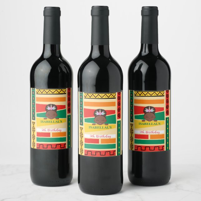 Étiquette Pour Bouteilles De Vin Fête d'anniversaire afro-africaine (Bouteilles)