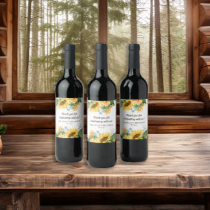 Étiquette Pour Bouteilles De Vin Fête d'anniversaire aux tournesols Eucalyptus Merc