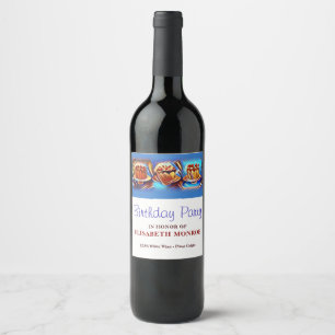 Étiquette Pour Bouteilles De Vin Fête d'anniversaire Cake Art Blue