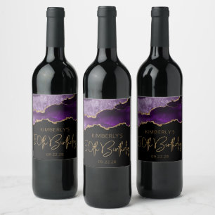 Étiquette Pour Bouteilles De Vin Fête d'anniversaire de 50 ans Chic Agate Geode Vio