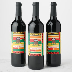 Étiquette Pour Bouteilles De Vin Fête d'anniversaire de filles afro-américaines mod