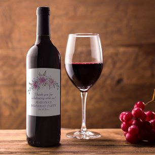 Étiquette Pour Bouteilles De Vin Fête d'anniversaire élégante aux fleurs violettes