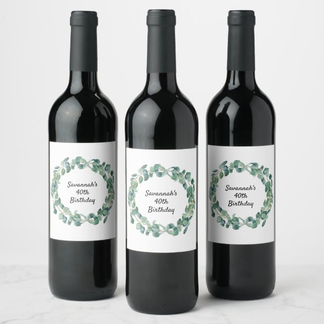 Étiquette Pour Bouteilles De Vin Fête d'anniversaire Eucalyptus verdure (Bouteilles)