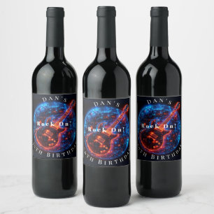 Étiquette Pour Bouteilles De Vin Fête d'anniversaire néon Rock Guitar