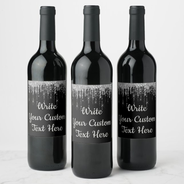 Étiquette Pour Bouteilles De Vin Fête d'anniversaire noir argent Glitter (Bouteilles)