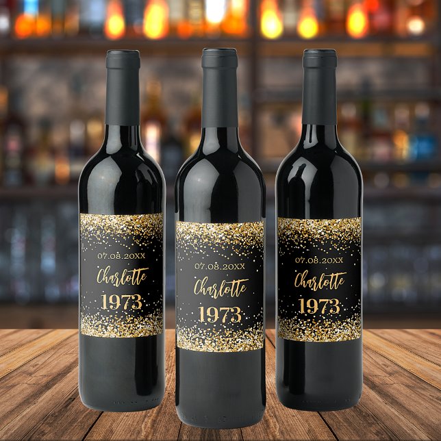 Étiquette Pour Bouteilles De Vin fête d'anniversaire noir or année né (Créateur téléchargé)