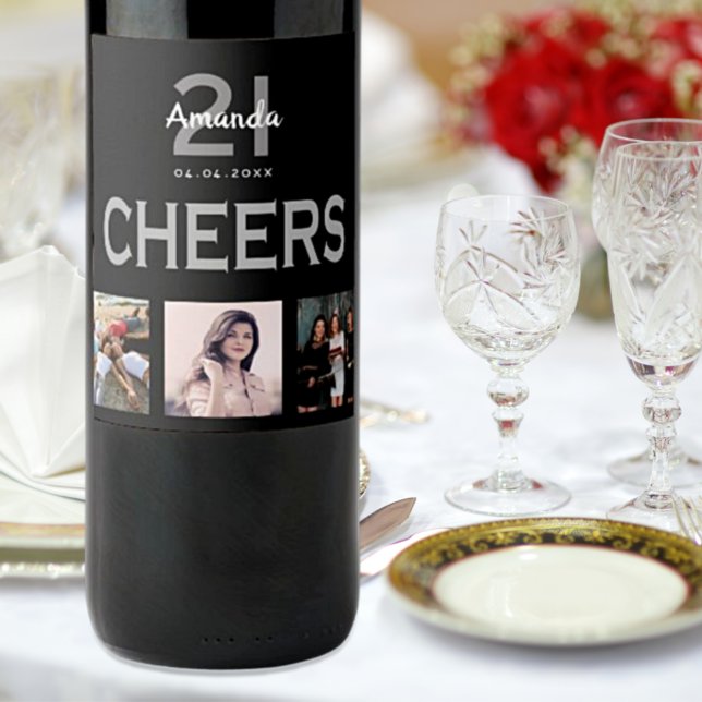 Étiquette Pour Bouteilles De Vin fête d'anniversaire personnalisation photo collage (Créateur téléchargé)