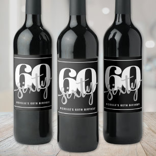 Étiquette Pour Bouteilles De Vin Fête d'anniversaire personnalisée moderne noire po