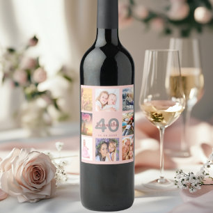 Étiquette Pour Bouteilles De Vin Fête de 40e anniversaire personnalisé photo collag