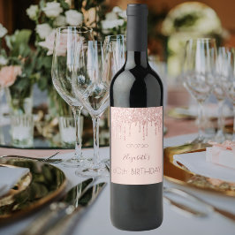 Étiquette Pour Bouteilles De Vin Fête de 80e anniversaire blush rose gouttes partie