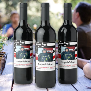 Étiquette Pour Bouteilles De Vin Fête de graduation des pompiers Mince ligne rouge 