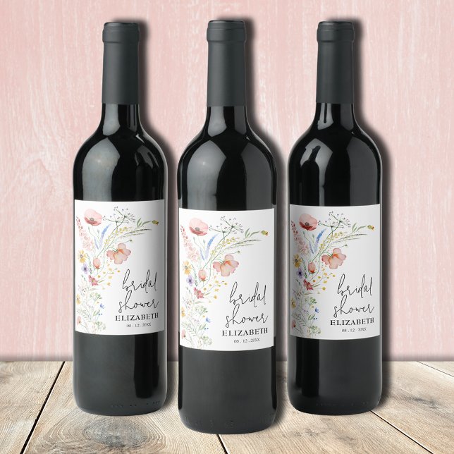 Étiquette Pour Bouteilles De Vin Fête de mariage aux fleurs sauvages (Wildflowers bridal shower personalized wine bottle labels)